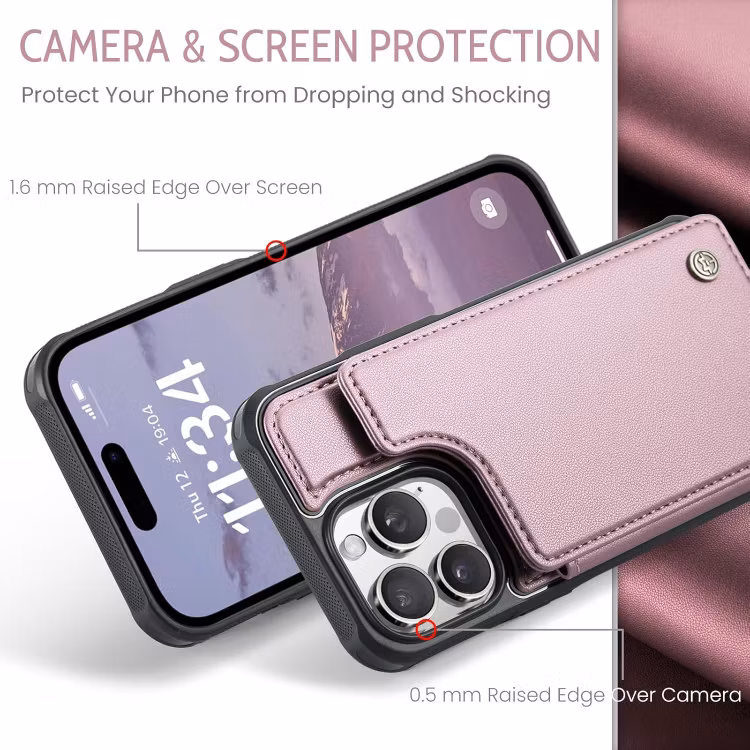 iPhone 13 Pro - Stöttåligt Skal 4-FACK Korthållare Roséguld