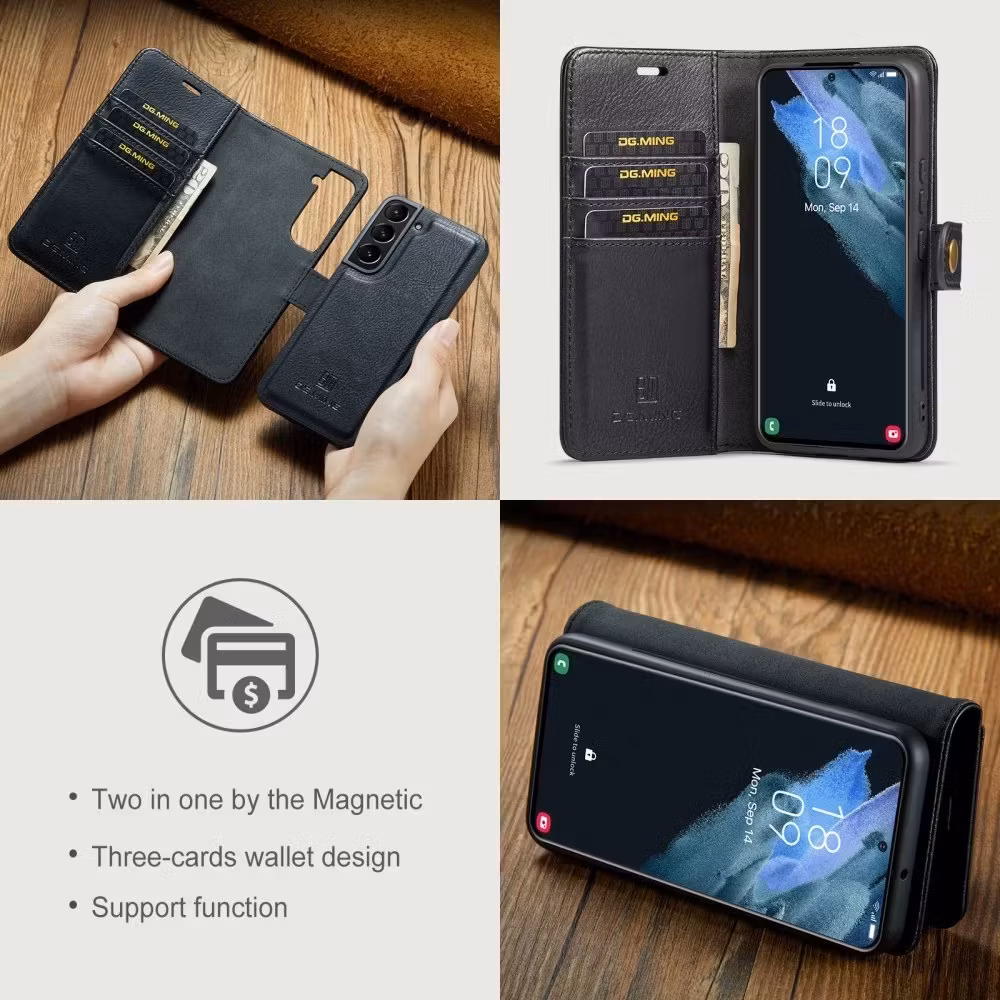 Samsung S23 - DG.MING® 2in1 Magnet Läder Fodral Svart