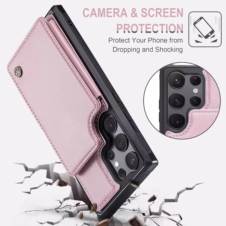 Samsung S23 Ultra - Premium Läderskal Korthållare RFID Skyddat Roséguld