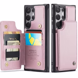 Samsung S23 Ultra - Premium Läderskal Korthållare RFID Skyddat Roséguld