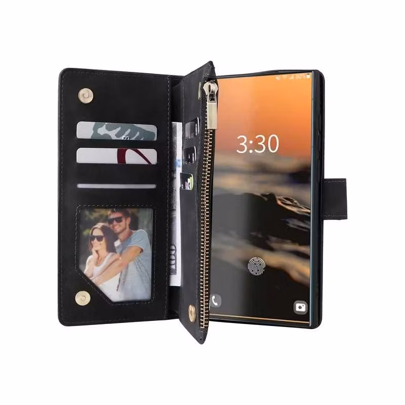 Samsung S25 Ultra - Fodral 8-Fack Multifunktionellt Zipper Svart