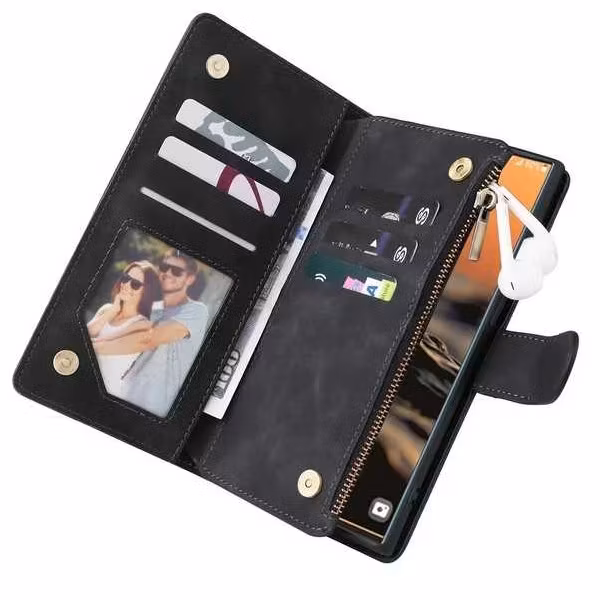 Samsung S25 Ultra - Fodral 8-Fack Multifunktionellt Zipper Svart