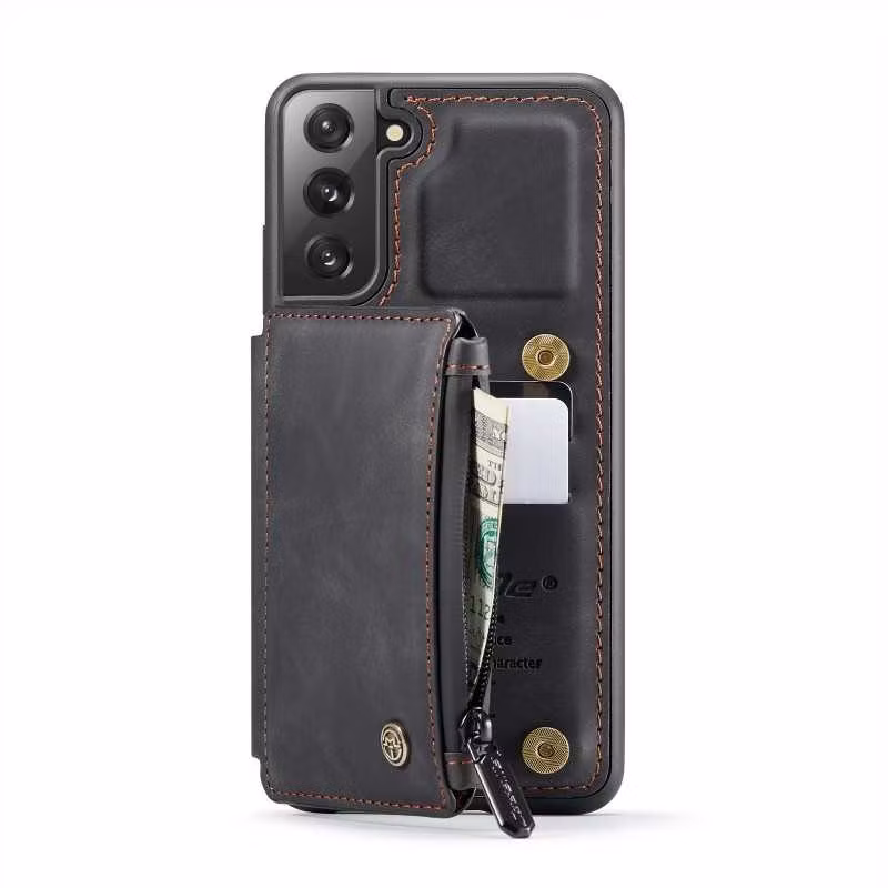 Samsung S21 - Skal Korthållare & Dragkedja CaseMe Svart