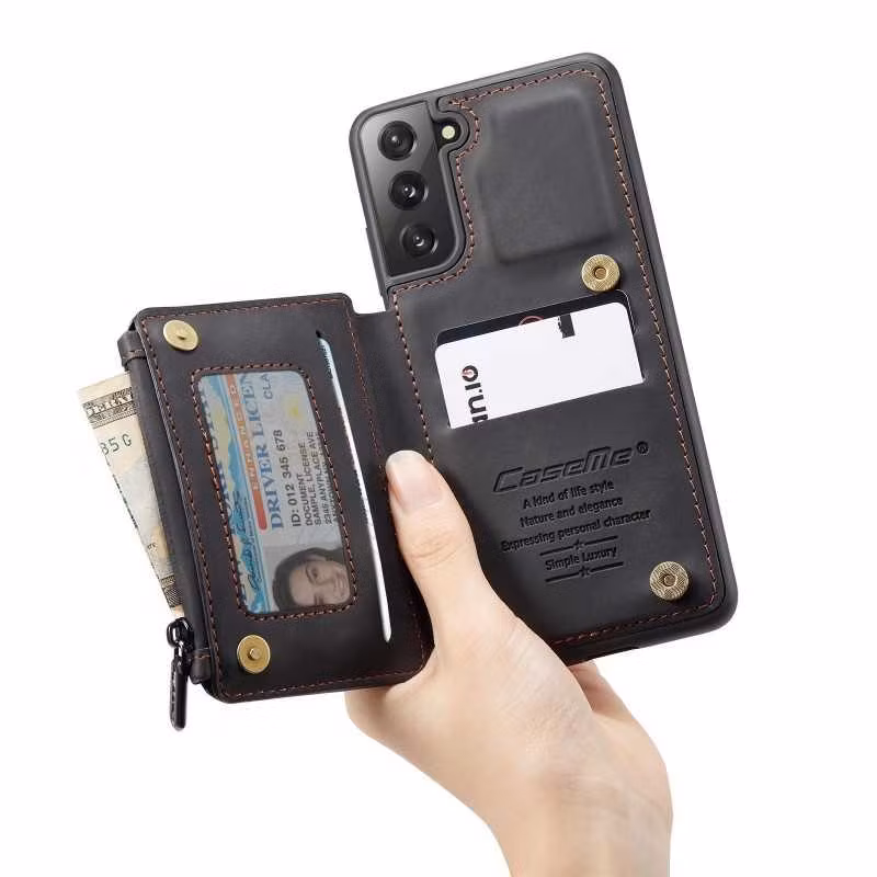 Samsung S21 - Skal Korthållare & Dragkedja CaseMe Svart