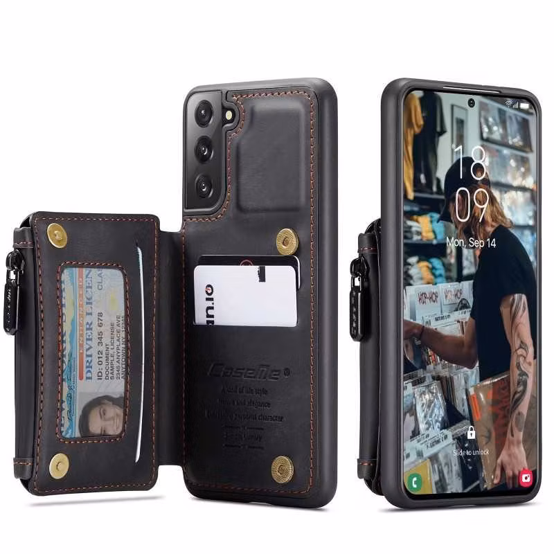 Samsung S21 - Skal Korthållare & Dragkedja CaseMe Svart