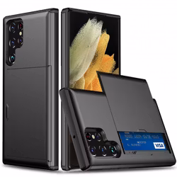 Samsung S22 Ultra - Stöttåligt Mobilskal med kortplats Extra Förstärkt Svart