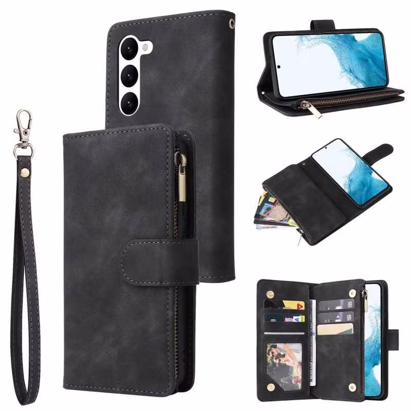 Samsung S24 - Multifunktionellt 8-Fack Plånboksfodral Zipper Svart