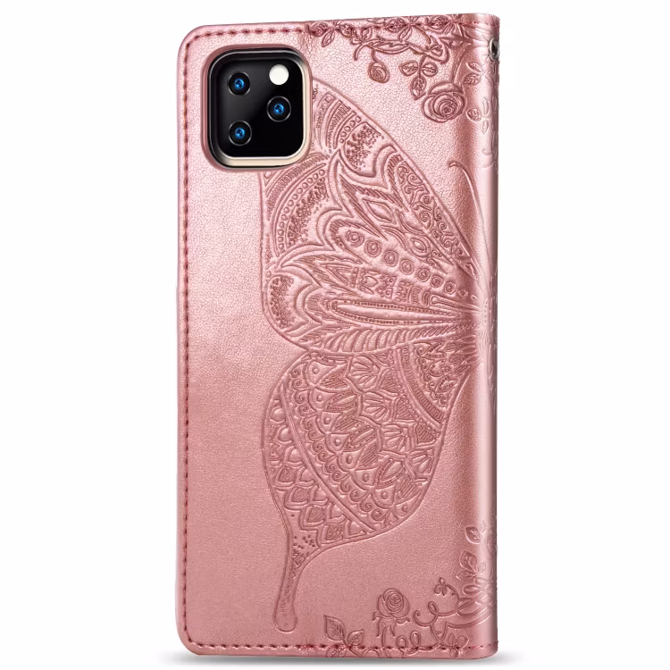 iPhone 11 - Praktiskt Läder Fodral Motiv Fjärilar Roséguld