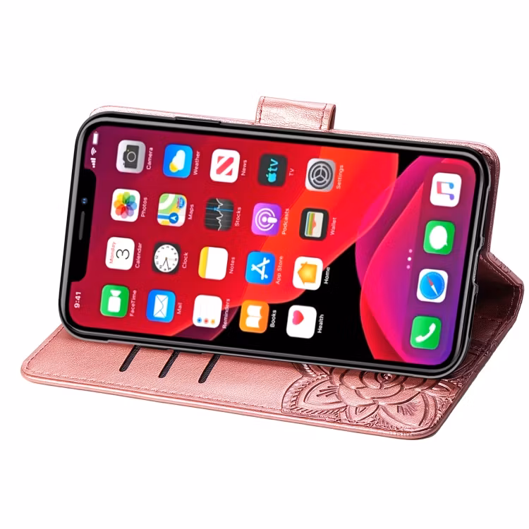 iPhone 11 - Praktiskt Läder Fodral Motiv Fjärilar Roséguld