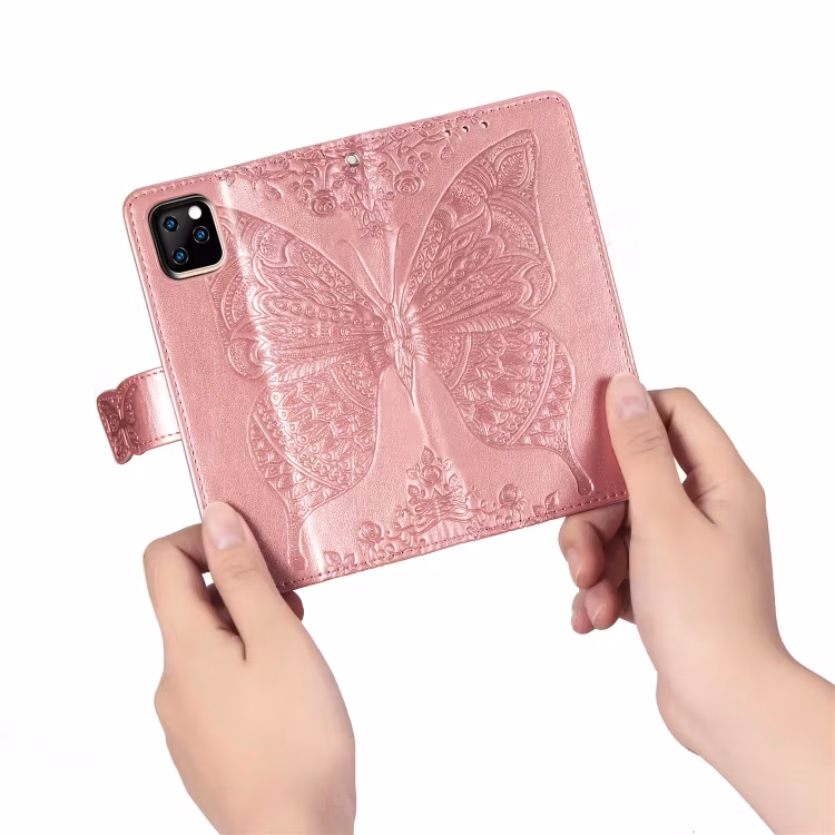 iPhone 11 - Praktiskt Läder Fodral Motiv Fjärilar Roséguld