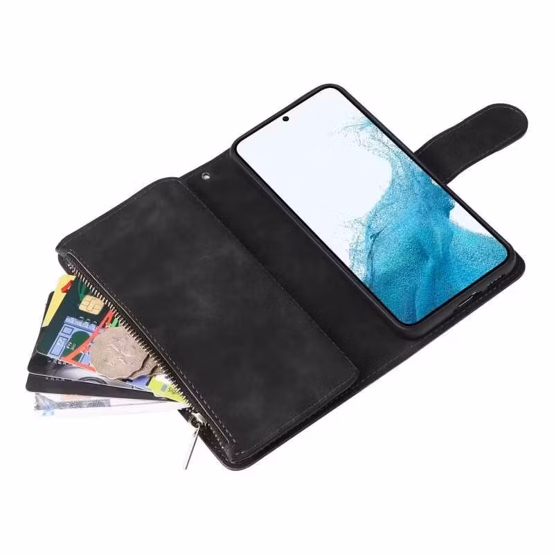 Samsung S22 - Multifunktionellt 8-Fack Plånboksfodral Zipper Svart