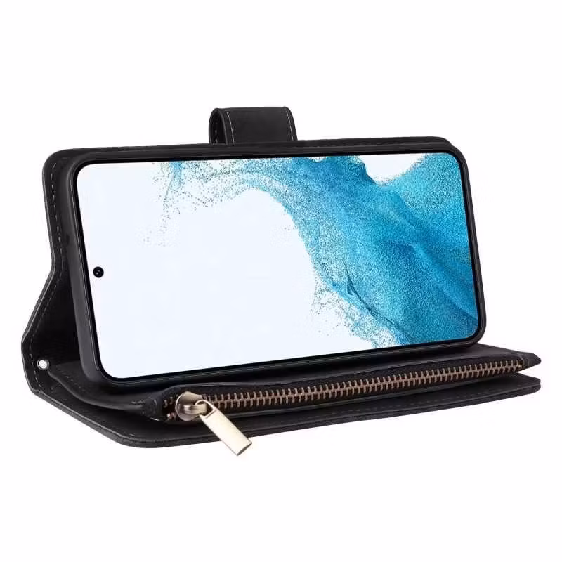 Samsung S22 - Multifunktionellt 8-Fack Plånboksfodral Zipper Svart