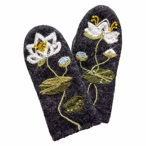 DIY-kit broderade ullvantar Vit näckros
