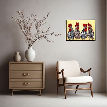 Art print A3 "4 Roosters"