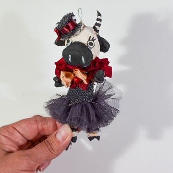 Handmade Christmas Ornament, Cow with Tail #135
