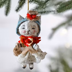 Handmade Xmas Ornament, Cat with the tail #153