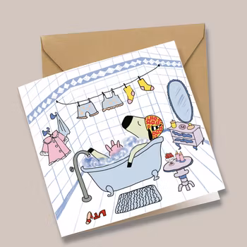 Greeting card “Matilde the cow in the bath”