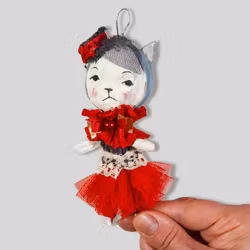 Handmade Christmas Ornament, Cat with Tail #163