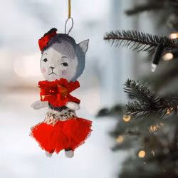 Handmade Christmas Ornament, Cat with Tail #163