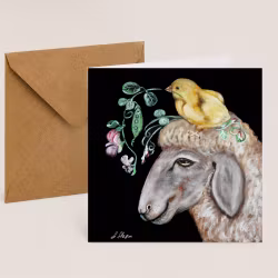 Kunstkort “Sau med fugl”