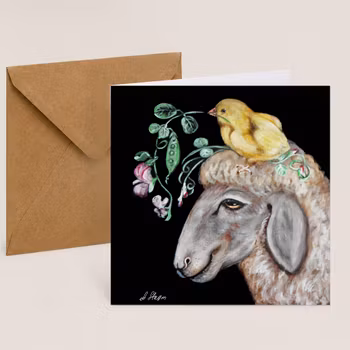 Kunstkort “Sau med fugl”