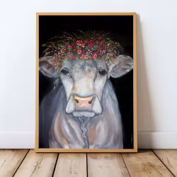 Plakat  A3 "Ku med  blomster"