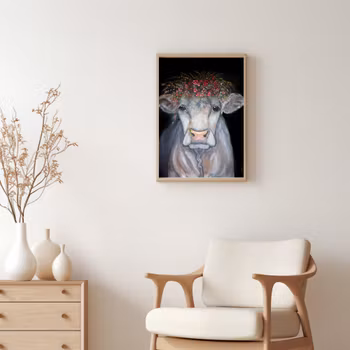 Plakat  A3 "Ku med  blomster"