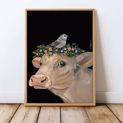 Plakat  A3 "Ku med fugl "