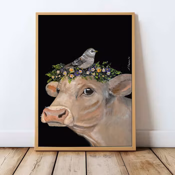 Plakat  A3 "Ku med fugl "