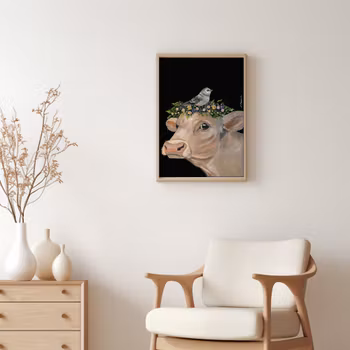 Plakat  A3 "Ku med fugl "