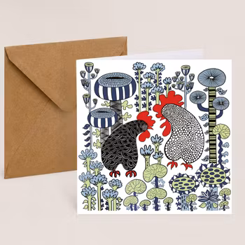 Art card “Two Lazy Hens” Fabelskog