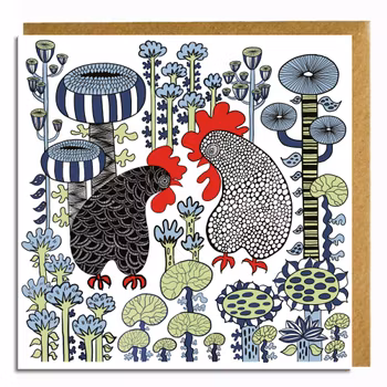 Art card “Two Lazy Hens” Fabelskog