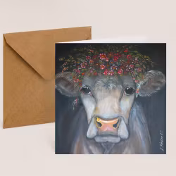 Kunstkort "Ku med blomster“