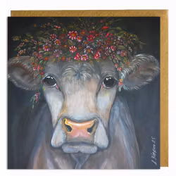 Kunstkort "Ku med blomster“