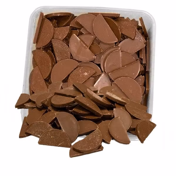 Apelsinklyftor med chokladsmak  pris för 50 g