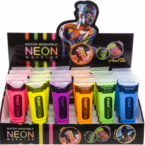 NEON ANSIKTSMÅL GLÖR UNDER SVART LJUS