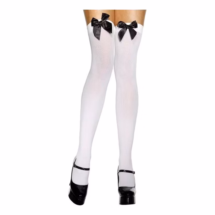 Vita Knästrumpor med Svart Rosett