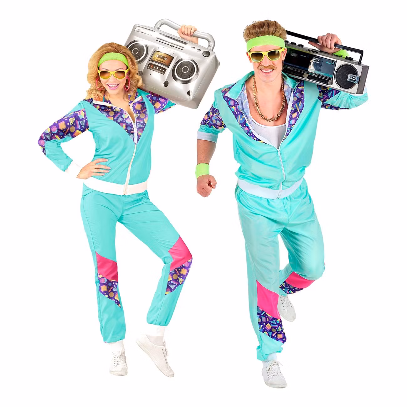 80-tals Träningsoverall Mintgrön/Lila Maskeraddräkt