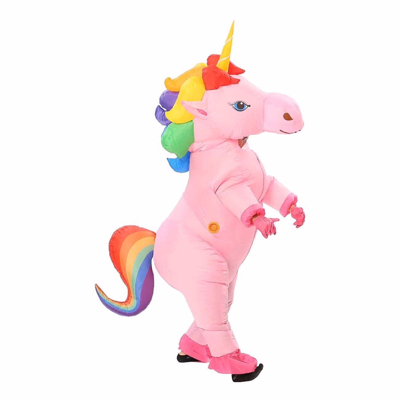 Uppblåsbar Enhörning med Regnbågsfärgad Man Maskeraddräkt