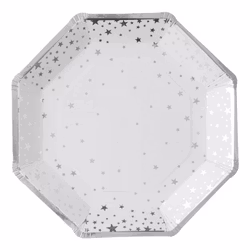 Papperstallrikar Oktagon Stjärnor Silver Metallic