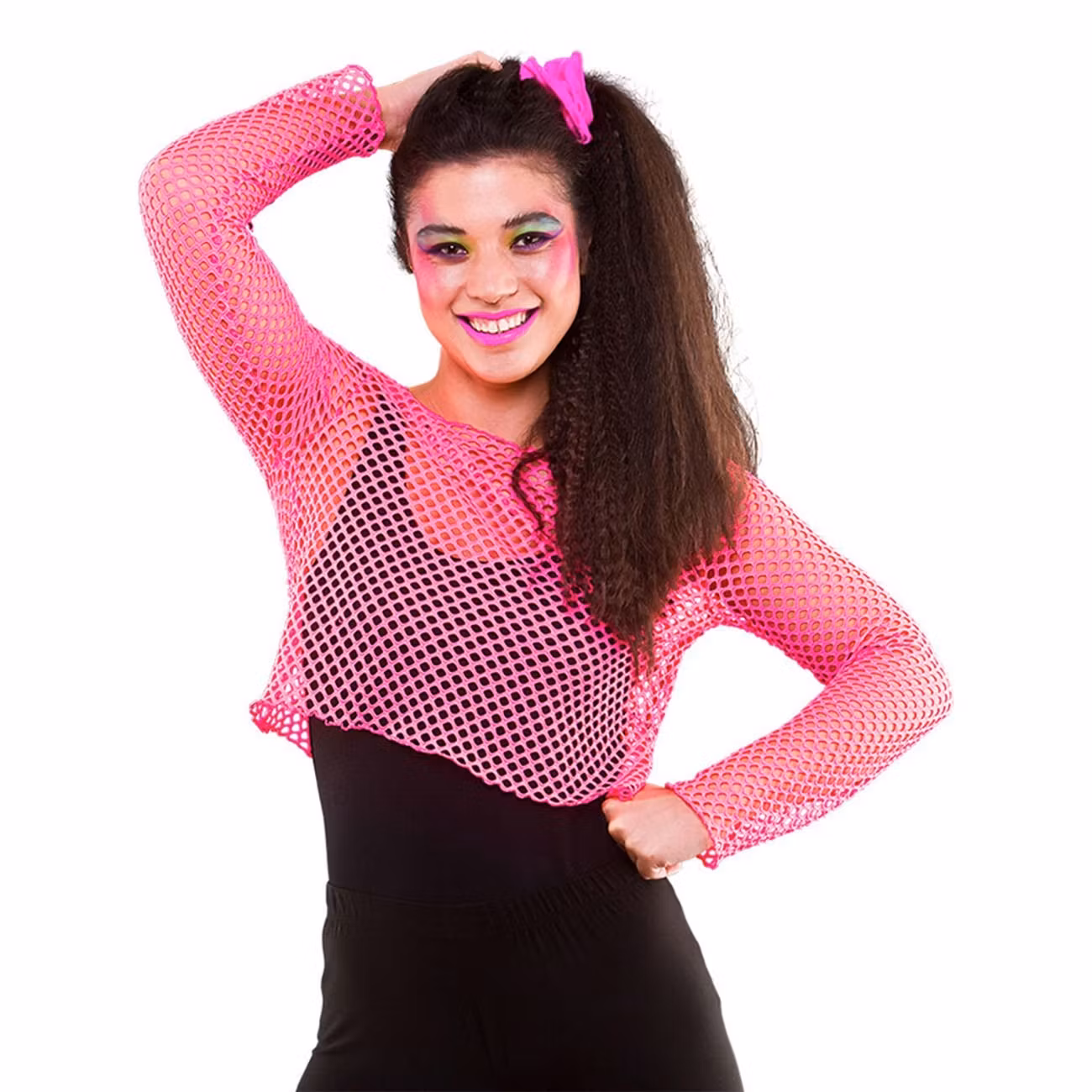80-tals Fisknätströja Kort Neonrosa