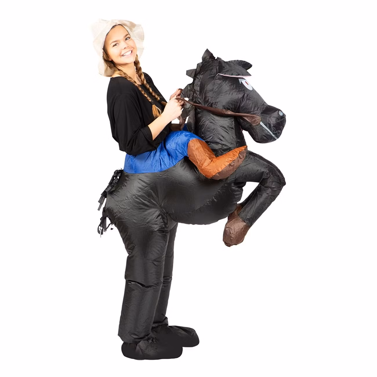 Uppblåsbar Ridande Häst Svart Maskeraddräkt