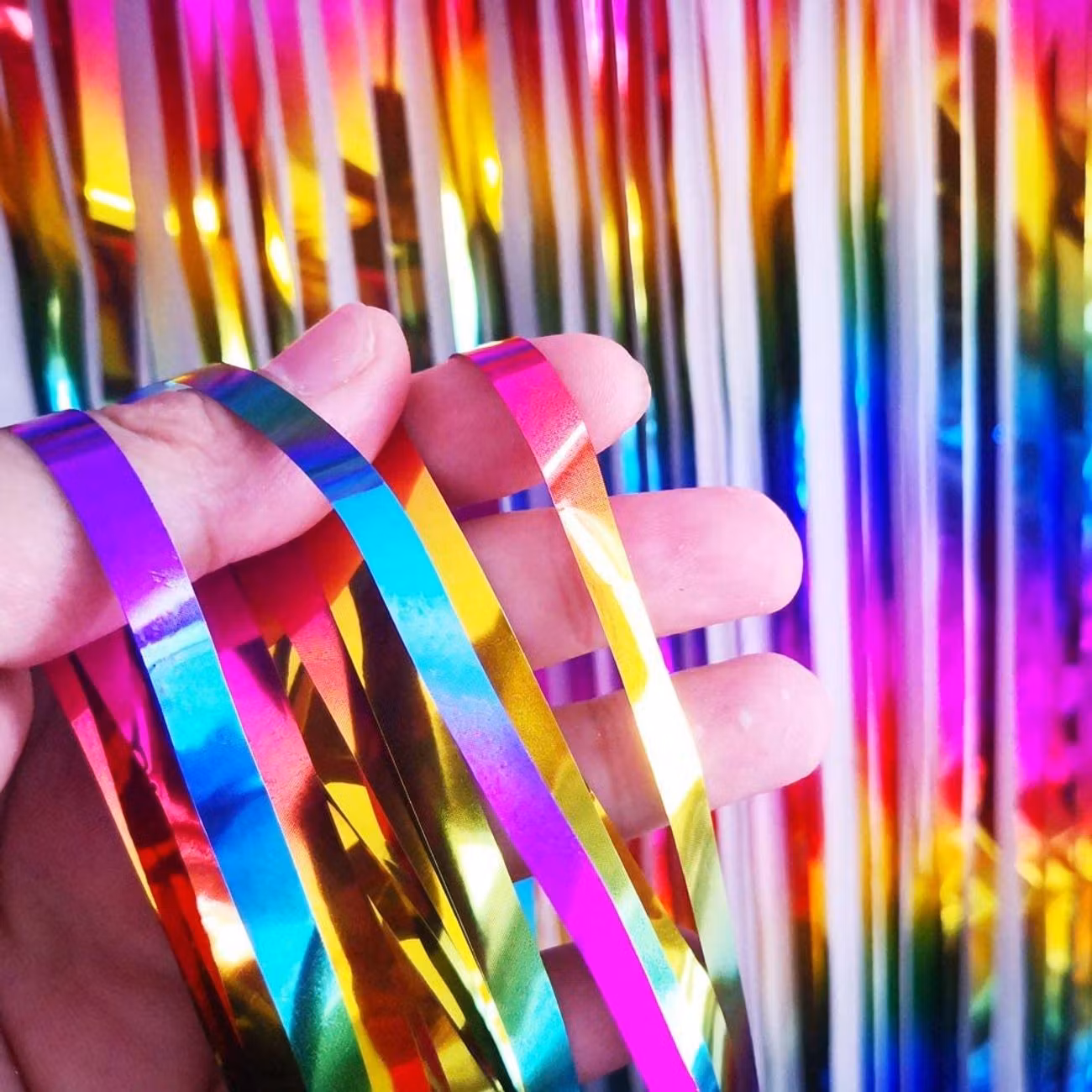 Glitterdraperi Regnbåge Smala Slingor