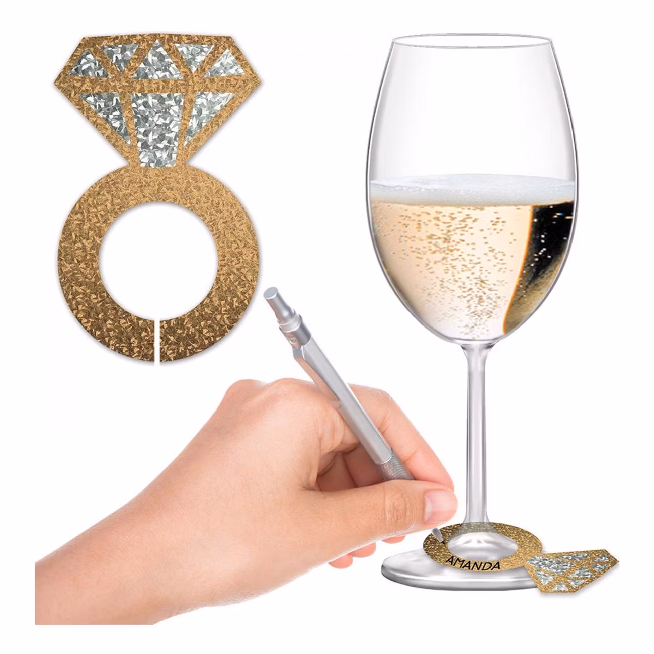 Glasmarkörer Diamantringar Guld Glitter