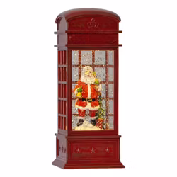 Röd LED Lykta Telefonkiosk med Tomte