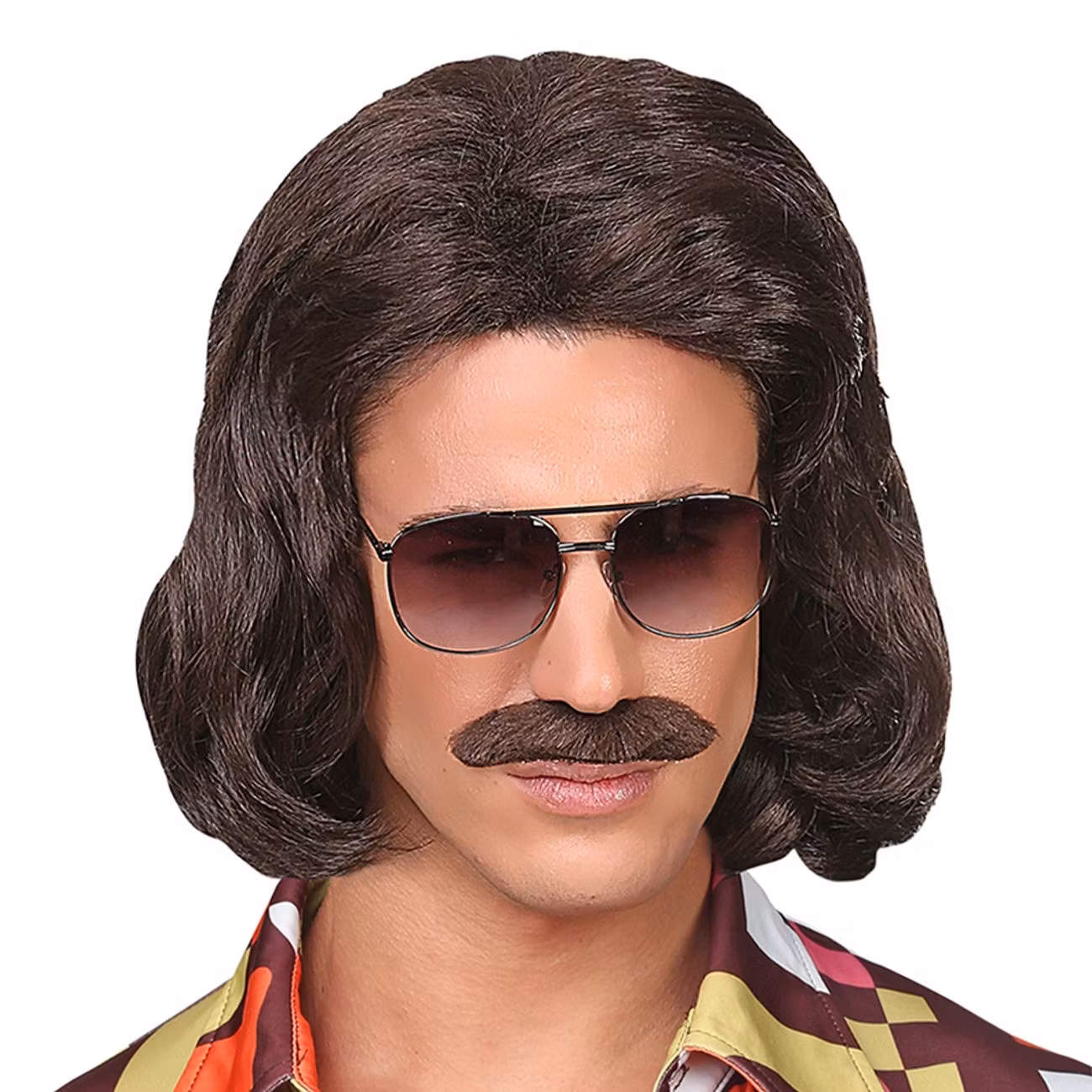 70-tals Dandy Brun Perukset med Mustasch