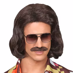 70-tals Dandy Brun Perukset med Mustasch