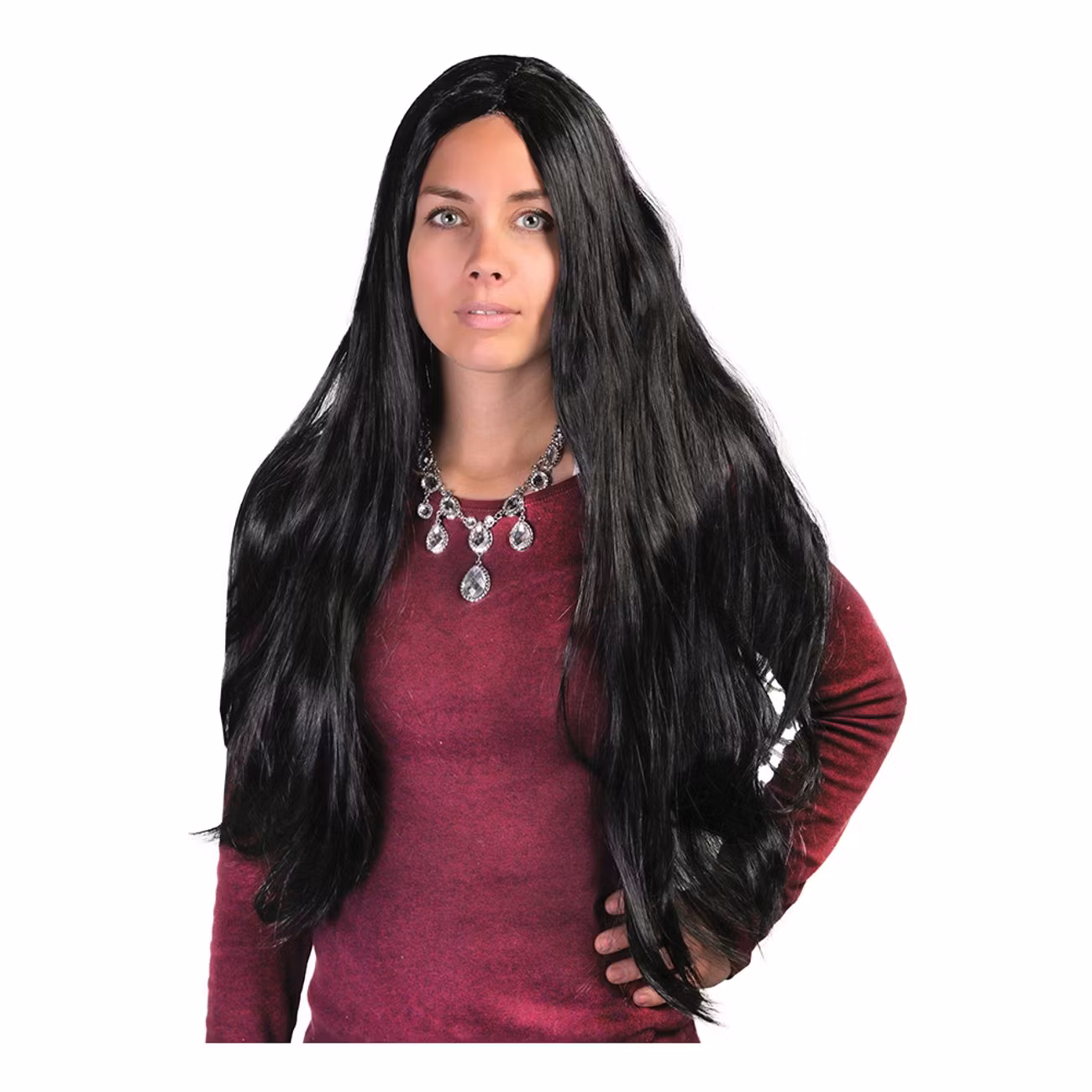 Lång Svart Peruk