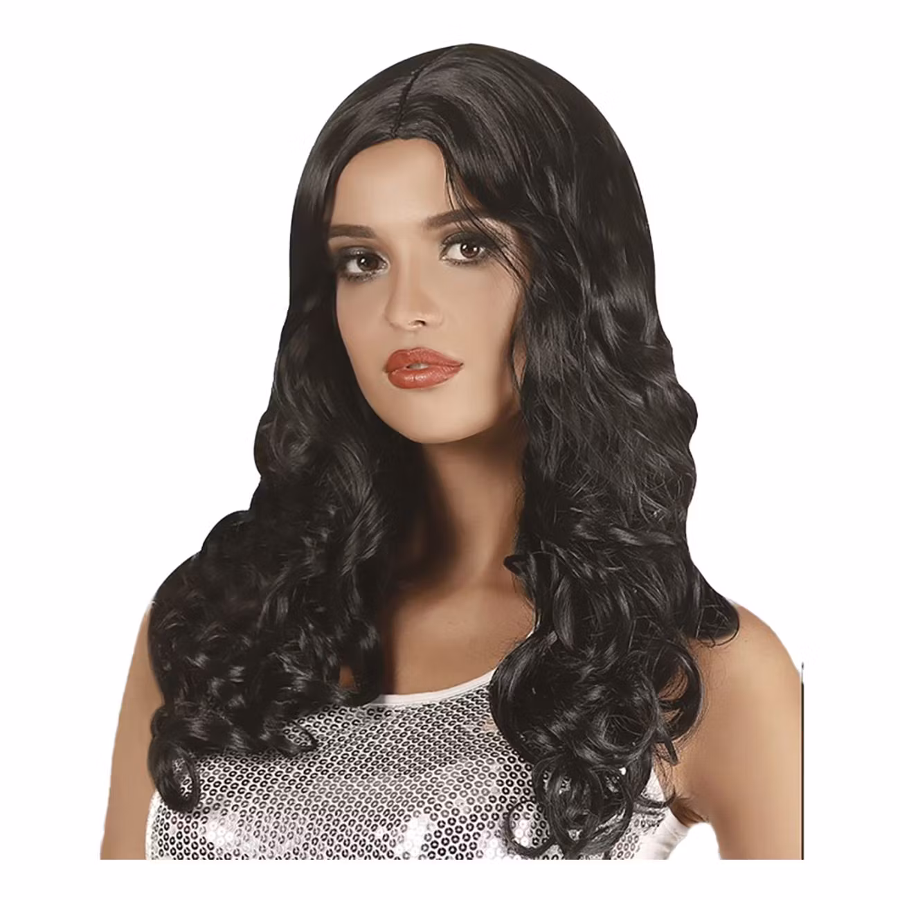 Peruk Lockig Svart Dam Lux