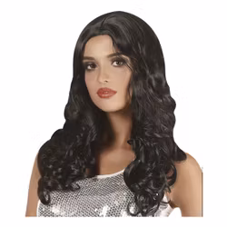 Peruk Lockig Svart Dam Lux